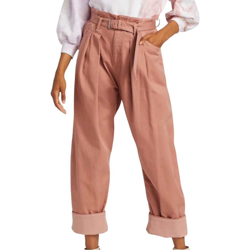 Rachel Comey Dusty Rose High-Waist Belted Cropped Trousers
